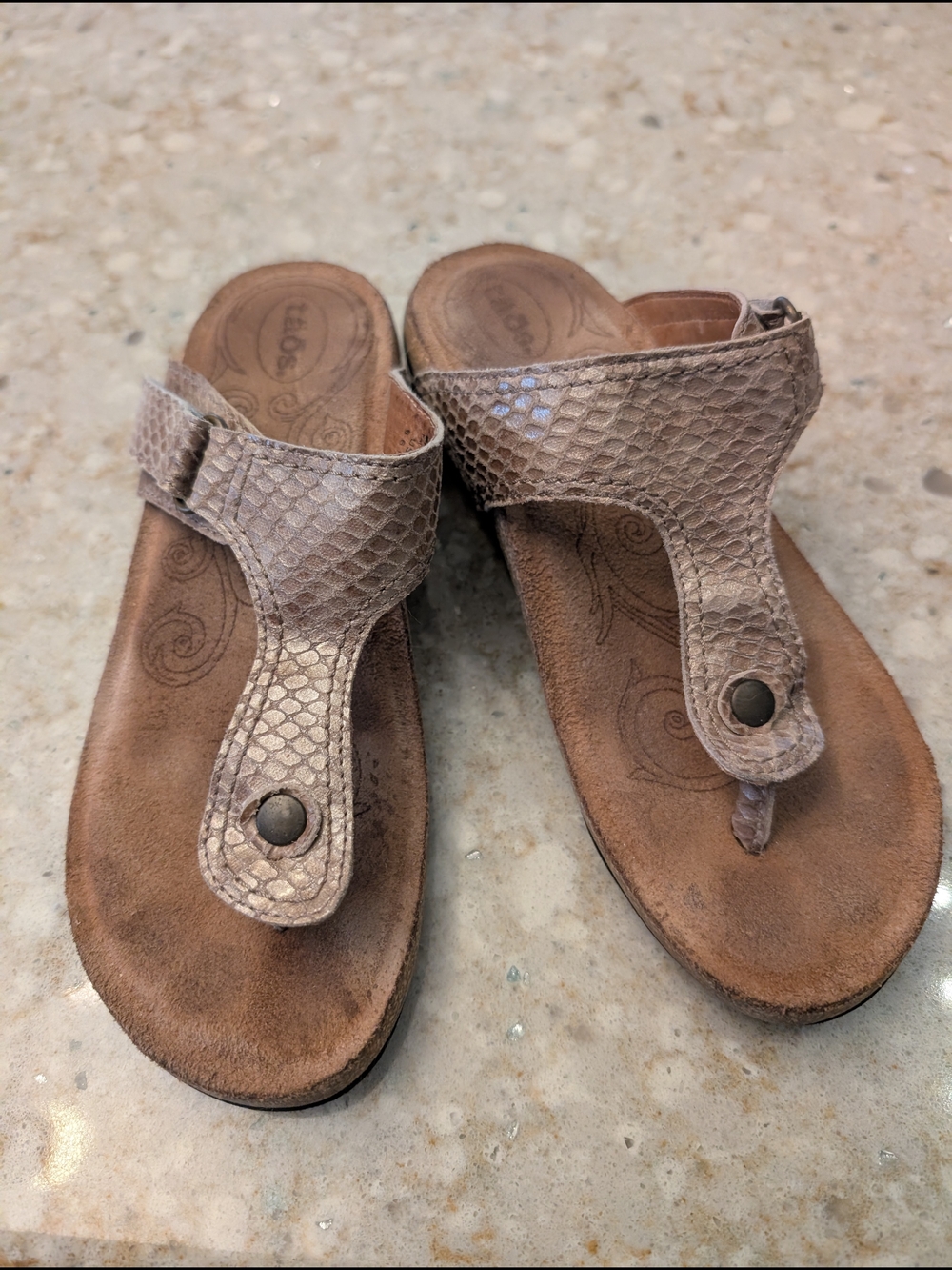 Women’s Gold Embossed Snake-Print Sandals